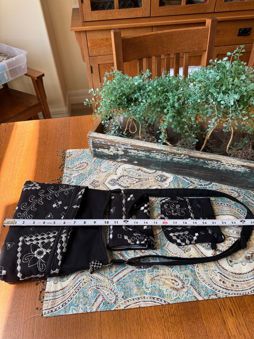 Crossbody Bag Wallet & Makeup Bag 3 Pc Set Handmade Black Silver Embroidered - Picture 8 of 12